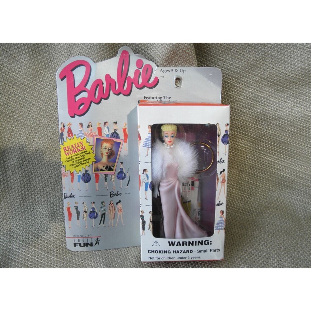 NEW VINTAGE 1996 by BASIC FUN,ENCHANTED EVENING BLONDE BARBIE DOLL KEYCHAIN (4")